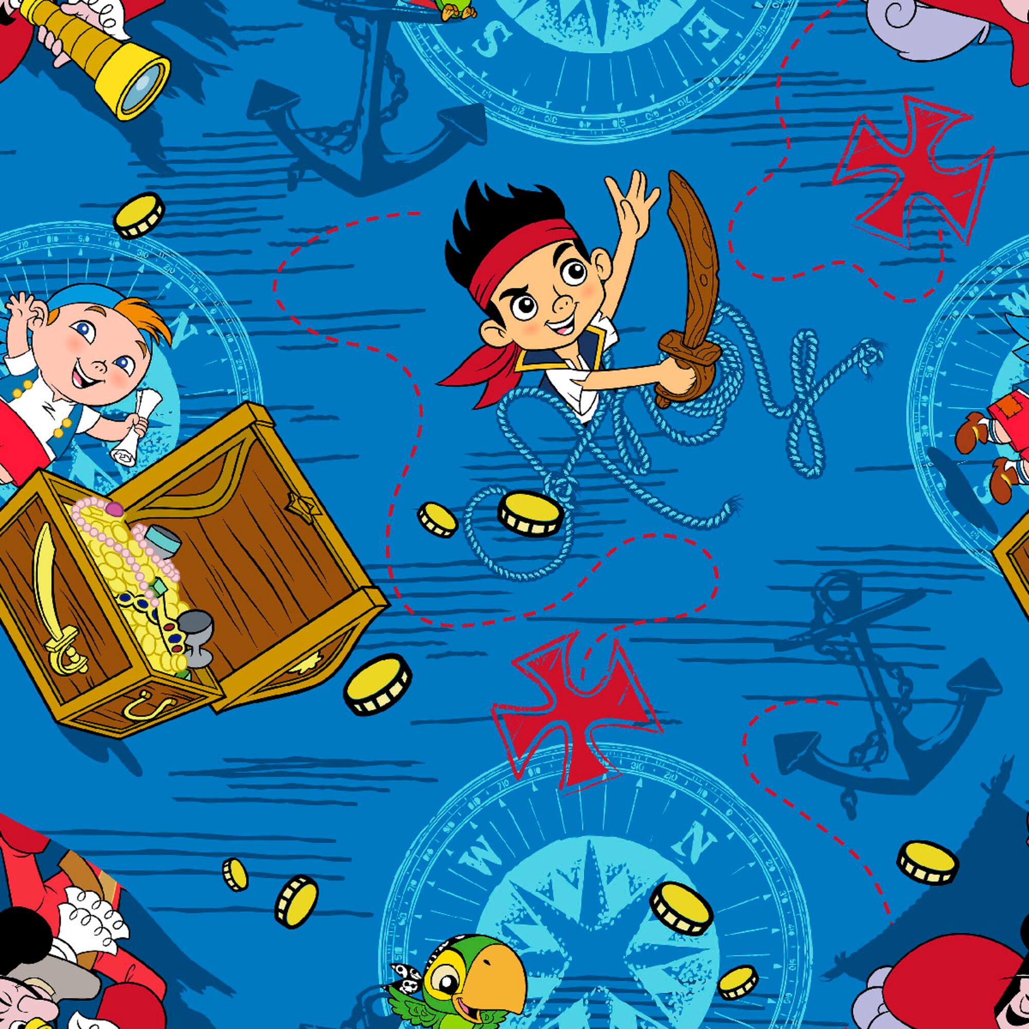 Disney® Jake Treasure Ahoy Toss Blue Quilting Cotton Fabric